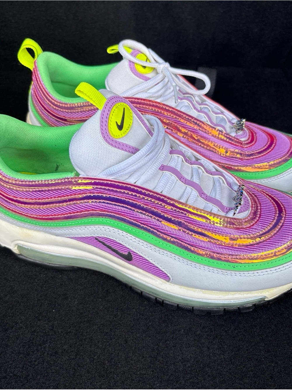Nike Women’s Air Max 97 Sneakers - White with Pink, Green & Yellow Accents